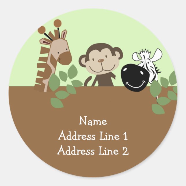 Round Address Label - Jungle Adventure Animals (Front)