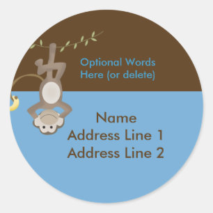 Round address label Monkey Around Blue & Brown