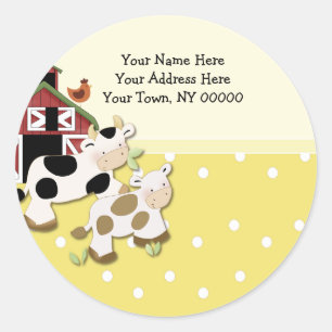 Round Address Labels Baby Moo Cow Yellow