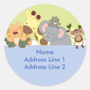 Round Address Labels - Jungle Safari Blue / Green