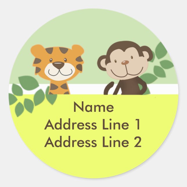 ROUND ADDRESS LABELS Jungle Tales Yellow Sticker (Front)