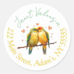 Round address labels lovebirds