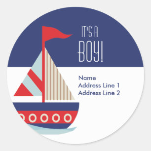 Round Address Labels - Sailing Sailboat Blue