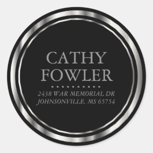 Round Address Silver and Black Labels