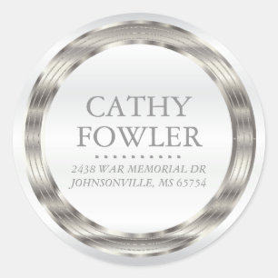 Round Address White and Silver Labels