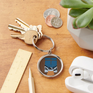 Round Aluminum Keychain with Winter Snow Globe Sce