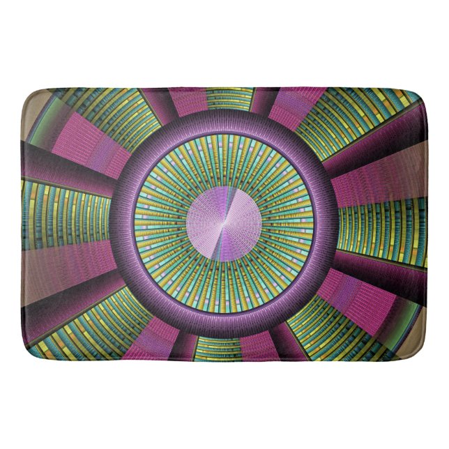 Round And Colourful Modern Decorative Fractal Art Bath Mat (Front)