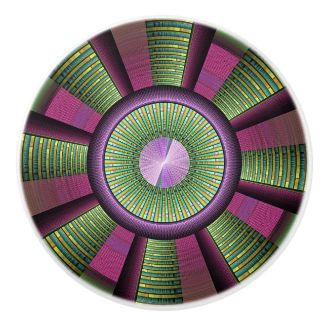 Round And Colourful Modern Decorative Fractal Art Ceramic Knob (Front)