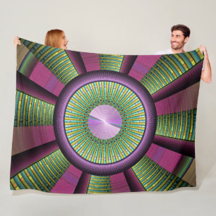 Round And Colourful Modern Decorative Fractal Art Fleece Blanket