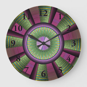 Round And Colourful Modern Decorative Fractal Art Large Clock