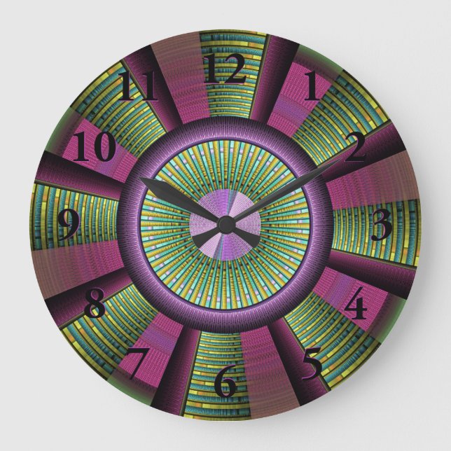 Round And Colourful Modern Decorative Fractal Art Large Clock (Front)