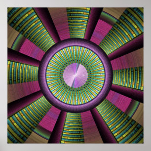 Round And Colourful Modern Decorative Fractal Art Poster