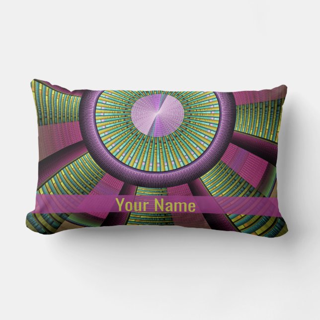 Round And Colourful Modern Decorative Fractal Name Lumbar Cushion (Front)