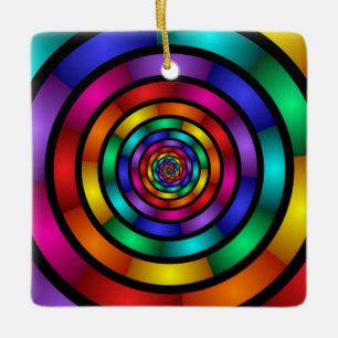 Round and Psychedelic Colorful Modern Fractal Art Ceramic Ornament