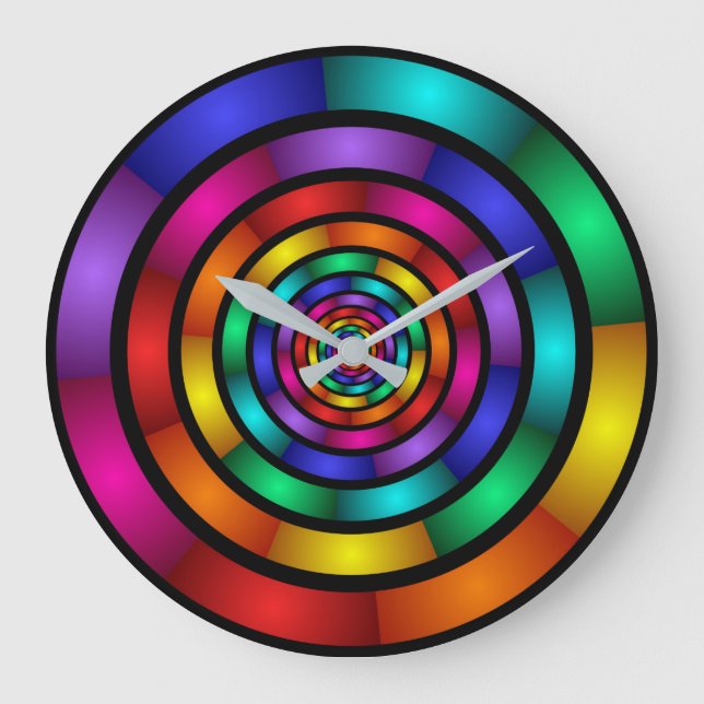 Round and Psychedelic Colorful Modern Fractal Art Large Clock (Front)
