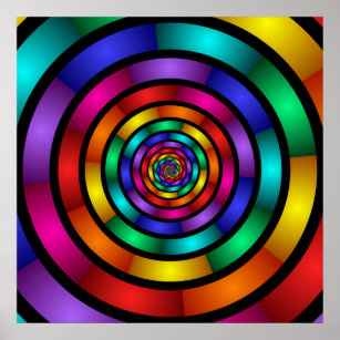 Round and Psychedelic Colorful Modern Fractal Art Poster