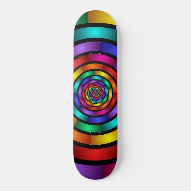 Round and Psychedelic Colorful Modern Fractal Art Skateboard (Front)