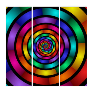 Round and Psychedelic Colourful Modern Art Triptyc