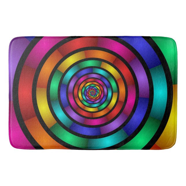 Round and Psychedelic Colourful Modern Fractal Art Bath Mat (Front)