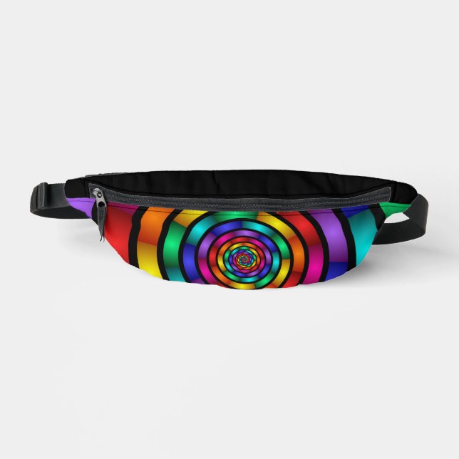 Round and Psychedelic Colourful Modern Fractal Art Bum Bags (Front)