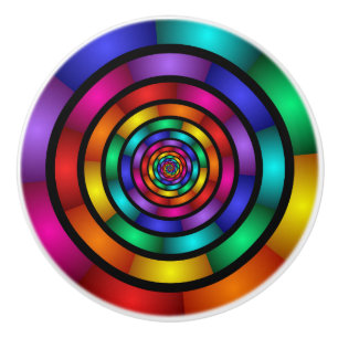 Round and Psychedelic Colourful Modern Fractal Art Ceramic Knob
