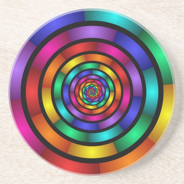 Round and Psychedelic Colourful Modern Fractal Art Coaster (Front)
