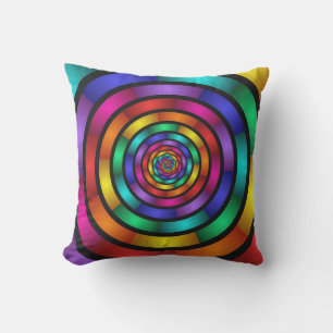 Round and Psychedelic Colourful Modern Fractal Art Cushion