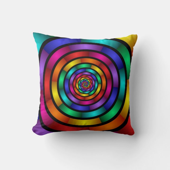 Round and Psychedelic Colourful Modern Fractal Art Cushion (Front)