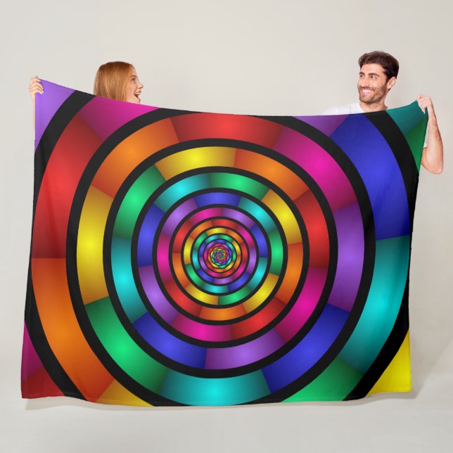 Round and Psychedelic Colourful Modern Fractal Art Fleece Blanket (In Situ)