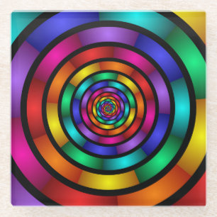 Round and Psychedelic Colourful Modern Fractal Art Glass Coaster