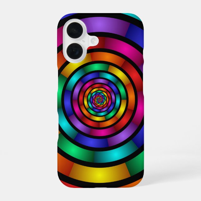 Round and Psychedelic Colourful Modern Fractal Art iPhone 16 Case (Back)