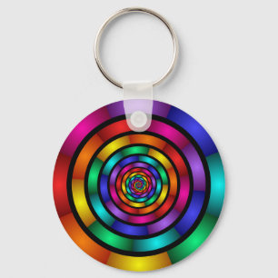 Round and Psychedelic Colourful Modern Fractal Art Key Ring
