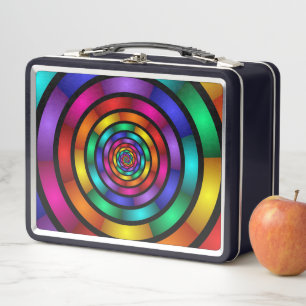 Round and Psychedelic Colourful Modern Fractal Art Metal Lunch Box