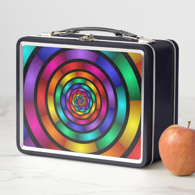 Round and Psychedelic Colourful Modern Fractal Art Metal Lunch Box (In Situ)