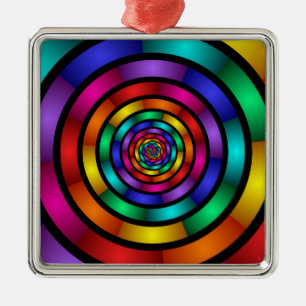 Round and Psychedelic Colourful Modern Fractal Art Metal Tree Decoration