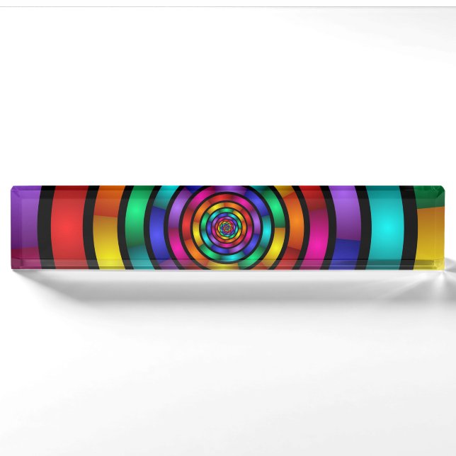 Round and Psychedelic Colourful Modern Fractal Art Nameplate (Front)