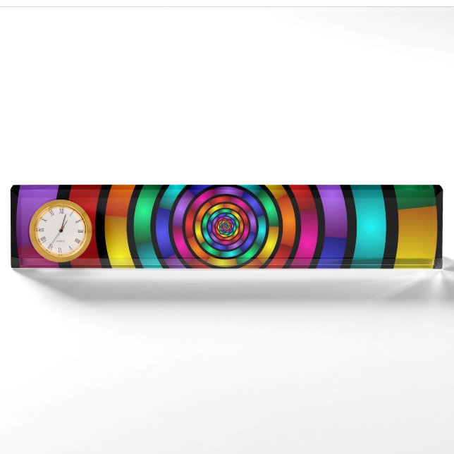 Round and Psychedelic Colourful Modern Fractal Art Nameplate (Front)