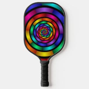 Round and Psychedelic Colourful Modern Fractal Art Pickleball Paddle