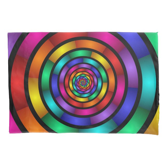 Round and Psychedelic Colourful Modern Fractal Art Pillowcase (Front)