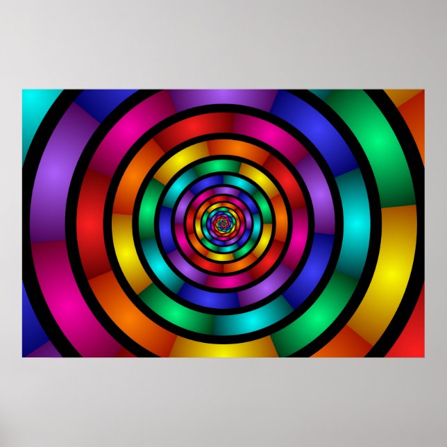 Round and Psychedelic Colourful Modern Fractal Art Poster (Front)