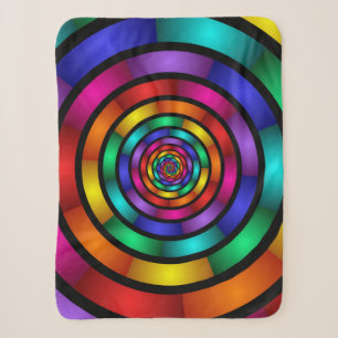Round and Psychedelic Colourful Modern Fractal Art Sherpa Blanket