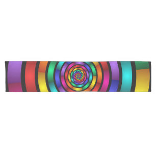 Round and Psychedelic Colourful Modern Fractal Art Short Table Runner