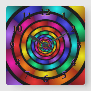 Round and Psychedelic Colourful Modern Fractal Art Square Wall Clock