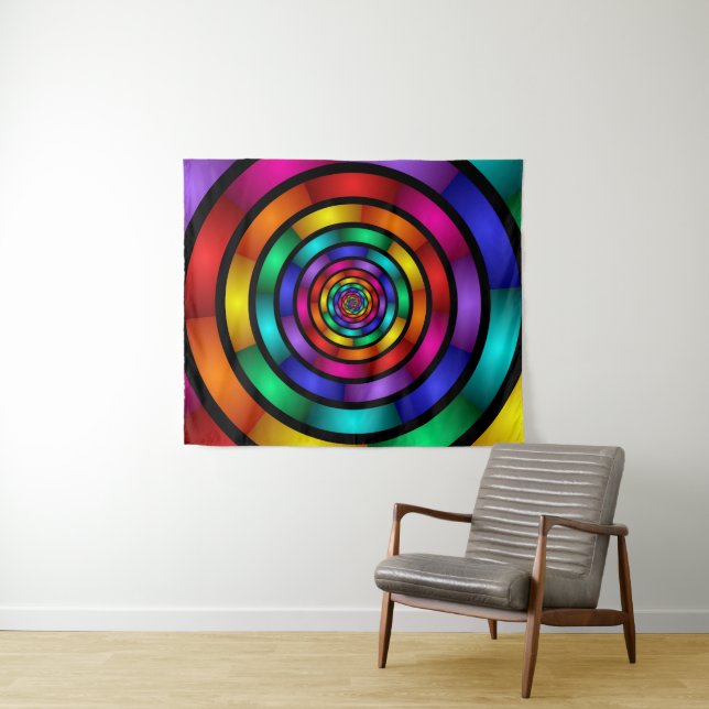 Round and Psychedelic Colourful Modern Fractal Art Tapestry (In Situ (Horizontal))