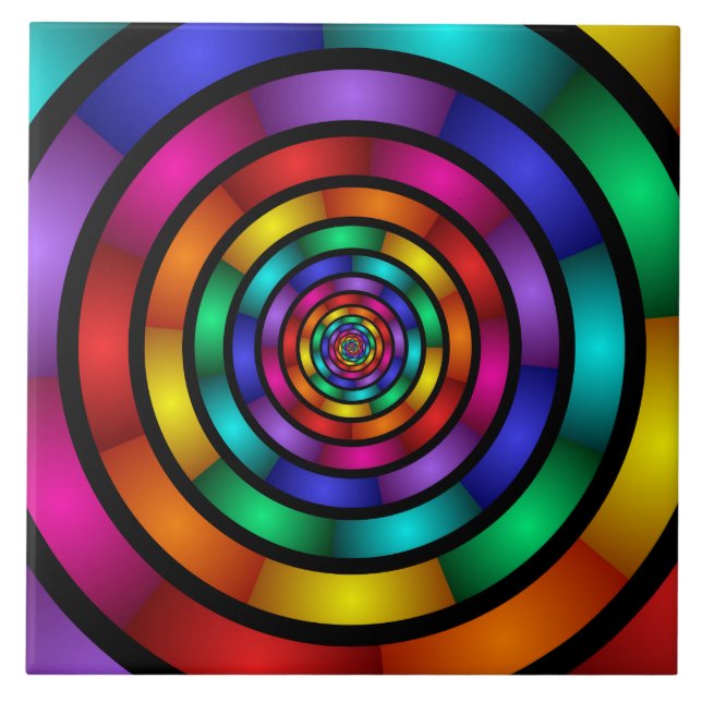 Round and Psychedelic Colourful Modern Fractal Art Tile (Front)