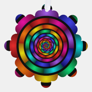 Round and Psychedelic Colourful Modern Fractal Art Tree Decoration Card