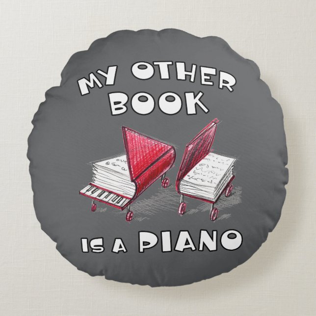 Round Asphalt Grey My Other Book Is A Piano Round Cushion (Front)
