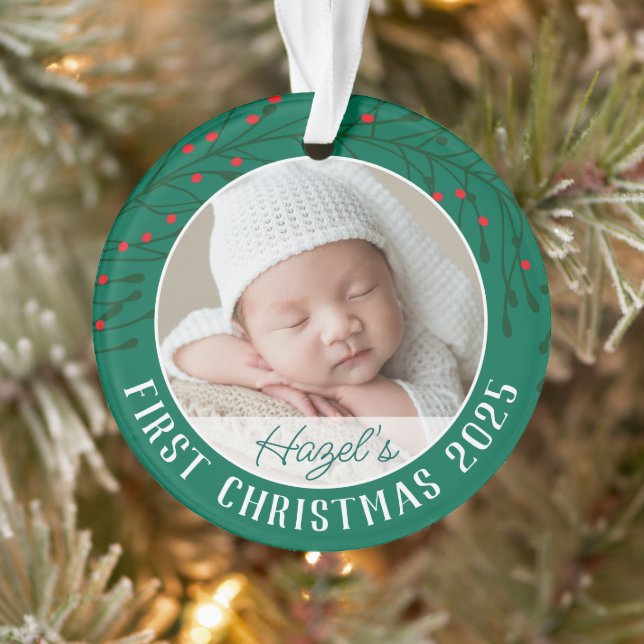 Round Baby's First Christmas Acrylic Ornament (Tree)