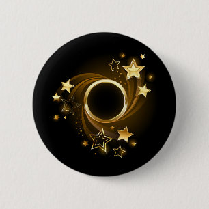Round Banner with Gold Stars on Black 6 Cm Round Badge