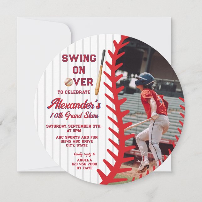 Round Baseball Game Themed Kid Teen Birthday Party Invitation (Front)